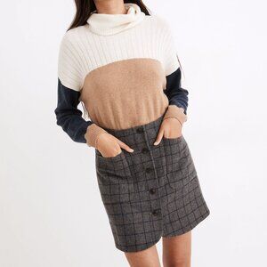 NWT Madewell Wool Button-Front Mini Skirt in Windowpane, size 14